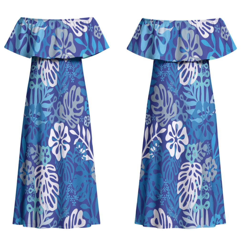 Blue Aloha Hawaiian Couples Matching Off Shoulder Maxi Dress and Hawaiian Shirt Monstera Hibiscus Tropical Pattern LT19 - Polynesian Pride