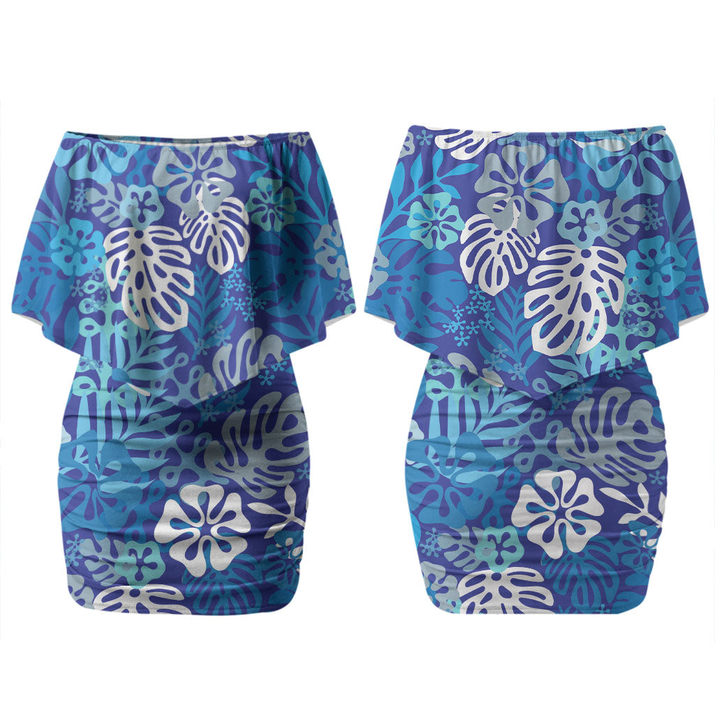 Blue Aloha Hawaiian Couples Matching Off Shoulder Short Dress and Hawaiian Shirt Monstera Hibiscus Tropical Pattern LT19 - Polynesian Pride