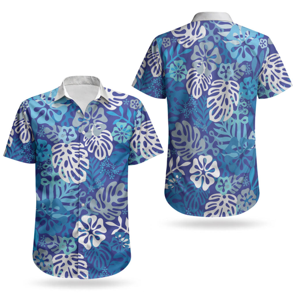 Blue Aloha Hawaiian Couples Matching Off Shoulder Short Dress and Hawaiian Shirt Monstera Hibiscus Tropical Pattern LT19 - Polynesian Pride