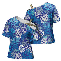 Blue Aloha Hawaiian Cross Shoulder Shirt Monstera Hibiscus Tropical Pattern LT19 - Polynesian Pride