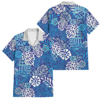 Blue Aloha Hawaiian Family Matching Mermaid Dress and Hawaiian Shirt Monstera Hibiscus Tropical Pattern LT19 Dad's Shirt - Short Sleeve Blue - Polynesian Pride