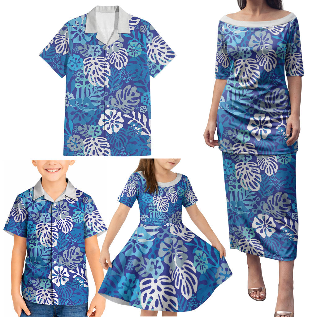 Blue Aloha Hawaiian Family Matching Puletasi and Hawaiian Shirt Monstera Hibiscus Tropical Pattern LT19 - Polynesian Pride