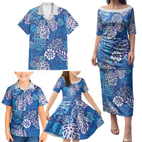 Blue Aloha Hawaiian Family Matching Puletasi and Hawaiian Shirt Monstera Hibiscus Tropical Pattern LT19 - Polynesian Pride