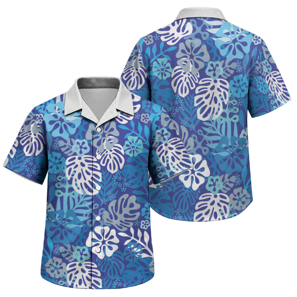 Blue Aloha Hawaiian Family Matching Puletasi and Hawaiian Shirt Monstera Hibiscus Tropical Pattern LT19 Son's Shirt Blue - Polynesian Pride