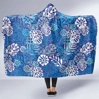 Blue Aloha Hawaiian Hooded Blanket Monstera Hibiscus Tropical Pattern LT19 One Size Blue - Polynesian Pride