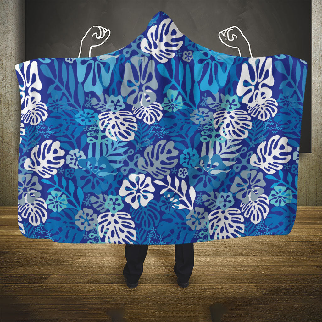 Blue Aloha Hawaiian Hooded Blanket Monstera Hibiscus Tropical Pattern LT19 - Polynesian Pride