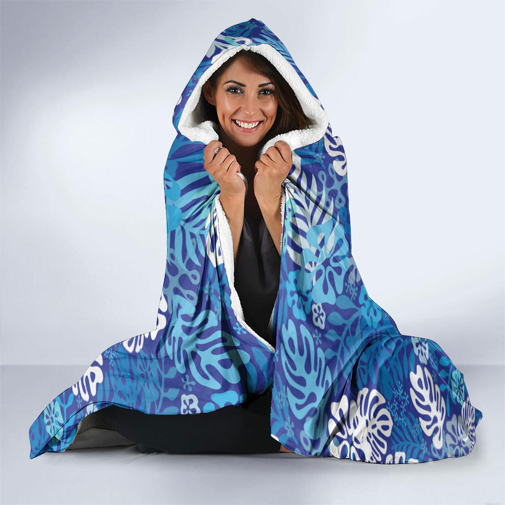 Blue Aloha Hawaiian Hooded Blanket Monstera Hibiscus Tropical Pattern LT19 - Polynesian Pride