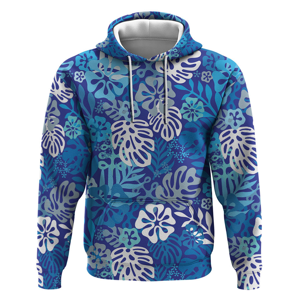 Blue Aloha Hawaiian Hoodie Monstera Hibiscus Tropical Pattern LT19 Pullover Hoodie Blue - Polynesian Pride