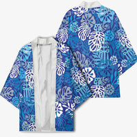 Blue Aloha Hawaiian Kimono Monstera Hibiscus Tropical Pattern LT19 - Polynesian Pride