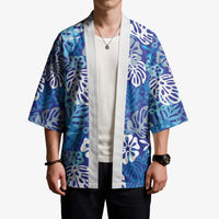 Blue Aloha Hawaiian Kimono Monstera Hibiscus Tropical Pattern LT19 - Polynesian Pride