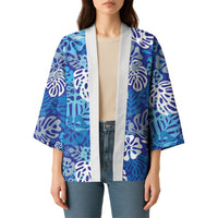 Blue Aloha Hawaiian Kimono Monstera Hibiscus Tropical Pattern LT19 - Polynesian Pride