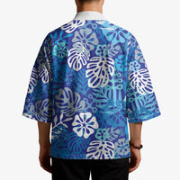Blue Aloha Hawaiian Kimono Monstera Hibiscus Tropical Pattern LT19 - Polynesian Pride