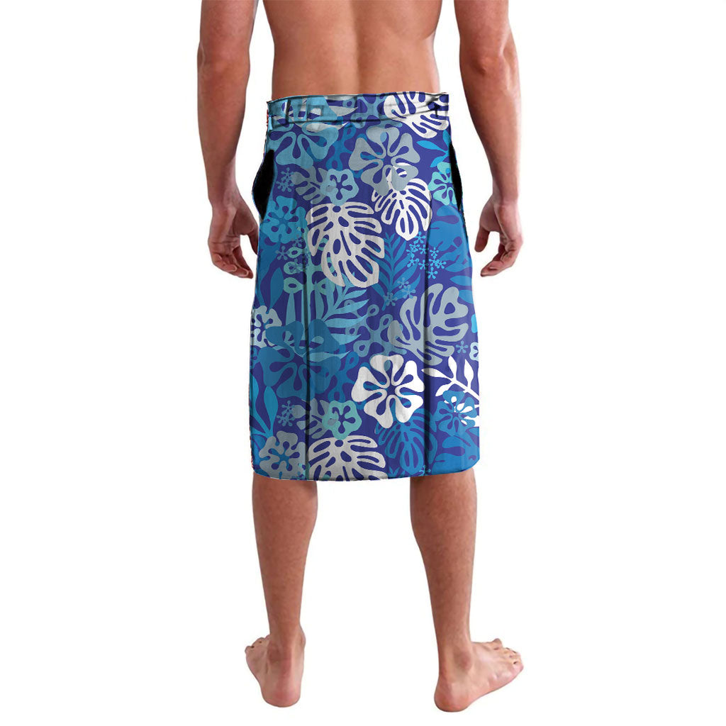 Blue Aloha Hawaiian Lavalava Monstera Hibiscus Tropical Pattern LT19 - Polynesian Pride