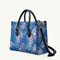 Blue Aloha Hawaiian Leather Bag Monstera Hibiscus Tropical Pattern LT19 Blue - Polynesian Pride