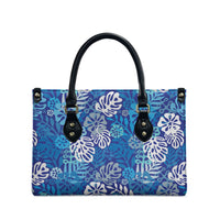 Blue Aloha Hawaiian Leather Bag Monstera Hibiscus Tropical Pattern LT19 - Polynesian Pride