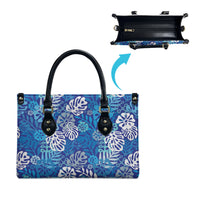 Blue Aloha Hawaiian Leather Bag Monstera Hibiscus Tropical Pattern LT19 - Polynesian Pride