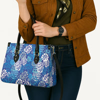 Blue Aloha Hawaiian Leather Bag Monstera Hibiscus Tropical Pattern LT19 - Polynesian Pride