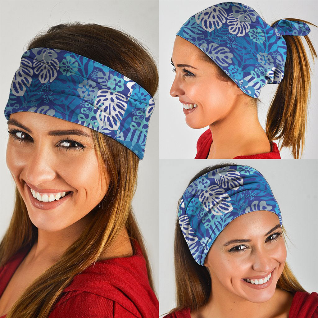 Blue Aloha Hawaiian Neck Gaiter Monstera Hibiscus Tropical Pattern LT19 - Polynesian Pride