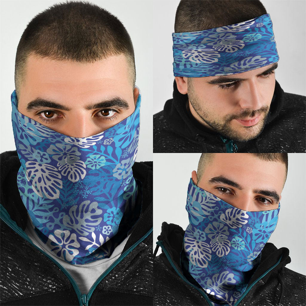 Blue Aloha Hawaiian Neck Gaiter Monstera Hibiscus Tropical Pattern LT19 - Polynesian Pride
