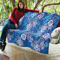 Blue Aloha Hawaiian Quilt Monstera Hibiscus Tropical Pattern LT19 - Polynesian Pride
