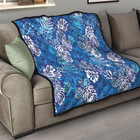 Blue Aloha Hawaiian Quilt Monstera Hibiscus Tropical Pattern LT19 - Polynesian Pride
