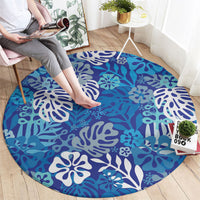 Blue Aloha Hawaiian Round Carpet Monstera Hibiscus Tropical Pattern LT19 - Polynesian Pride