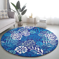 Blue Aloha Hawaiian Round Carpet Monstera Hibiscus Tropical Pattern LT19 - Polynesian Pride