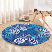 Blue Aloha Hawaiian Round Carpet Monstera Hibiscus Tropical Pattern LT19 - Polynesian Pride