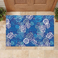 Blue Aloha Hawaiian Rubber Doormat Monstera Hibiscus Tropical Pattern LT19 Blue - Polynesian Pride