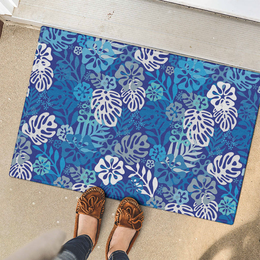 Blue Aloha Hawaiian Rubber Doormat Monstera Hibiscus Tropical Pattern LT19 - Polynesian Pride