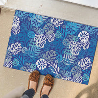 Blue Aloha Hawaiian Rubber Doormat Monstera Hibiscus Tropical Pattern LT19 - Polynesian Pride