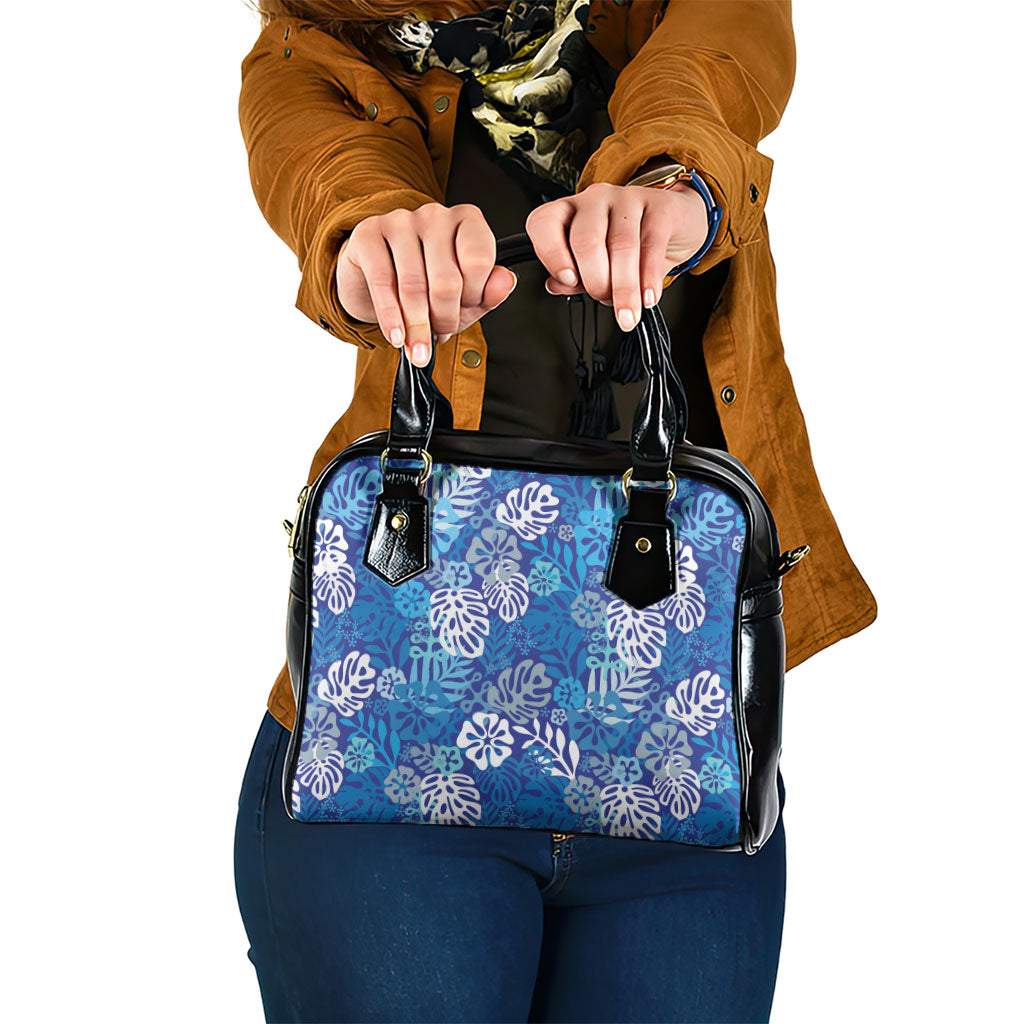 Blue Aloha Hawaiian Shoulder Handbag Monstera Hibiscus Tropical Pattern LT19 One Size Blue - Polynesian Pride