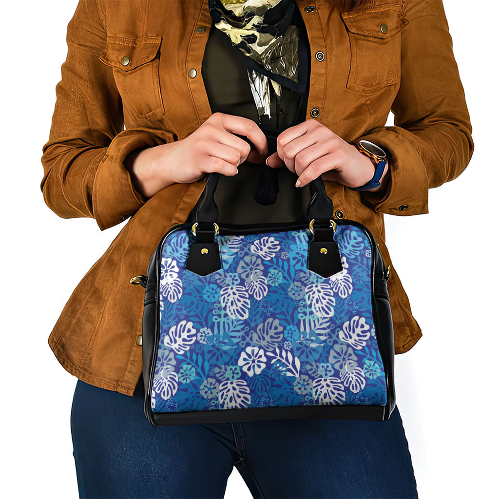 Blue Aloha Hawaiian Shoulder Handbag Monstera Hibiscus Tropical Pattern LT19 - Polynesian Pride