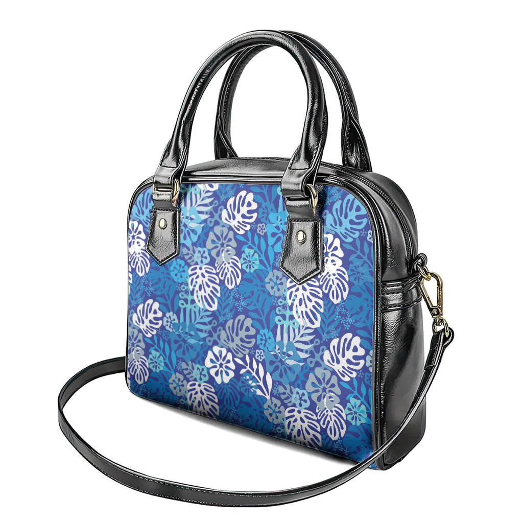 Blue Aloha Hawaiian Shoulder Handbag Monstera Hibiscus Tropical Pattern LT19 - Polynesian Pride