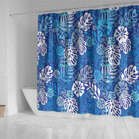Blue Aloha Hawaiian Shower Curtain Monstera Hibiscus Tropical Pattern LT19 - Polynesian Pride