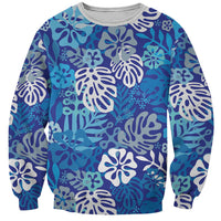 Blue Aloha Hawaiian Sweatshirt Monstera Hibiscus Tropical Pattern LT19 Unisex Blue - Polynesian Pride