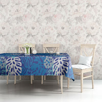 Blue Aloha Hawaiian Tablecloth Monstera Hibiscus Tropical Pattern LT19 - Polynesian Pride