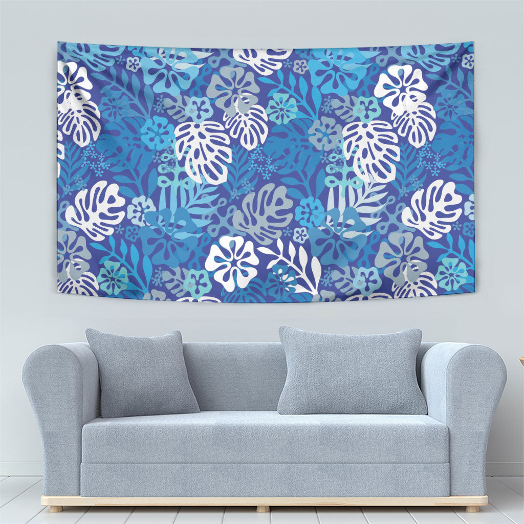 Blue Aloha Hawaiian Tapestry Monstera Hibiscus Tropical Pattern LT19 - Polynesian Pride