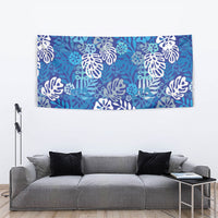 Blue Aloha Hawaiian Tapestry Monstera Hibiscus Tropical Pattern LT19 - Polynesian Pride