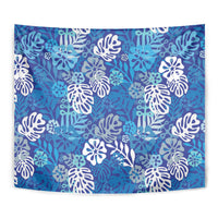 Blue Aloha Hawaiian Tapestry Monstera Hibiscus Tropical Pattern LT19 - Polynesian Pride