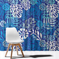 Blue Aloha Hawaiian Window Curtain Monstera Hibiscus Tropical Pattern LT19 - Polynesian Pride