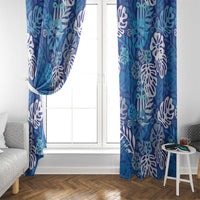 Blue Aloha Hawaiian Window Curtain Monstera Hibiscus Tropical Pattern LT19 - Polynesian Pride