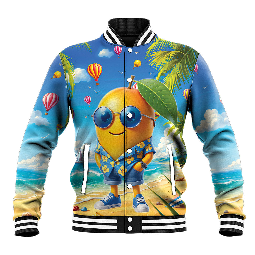 Funny Hawaii Mango Baseball Jacket Tropical Summer Beach Mascot Vacation LT19 Unisex Blue - Polynesian Pride