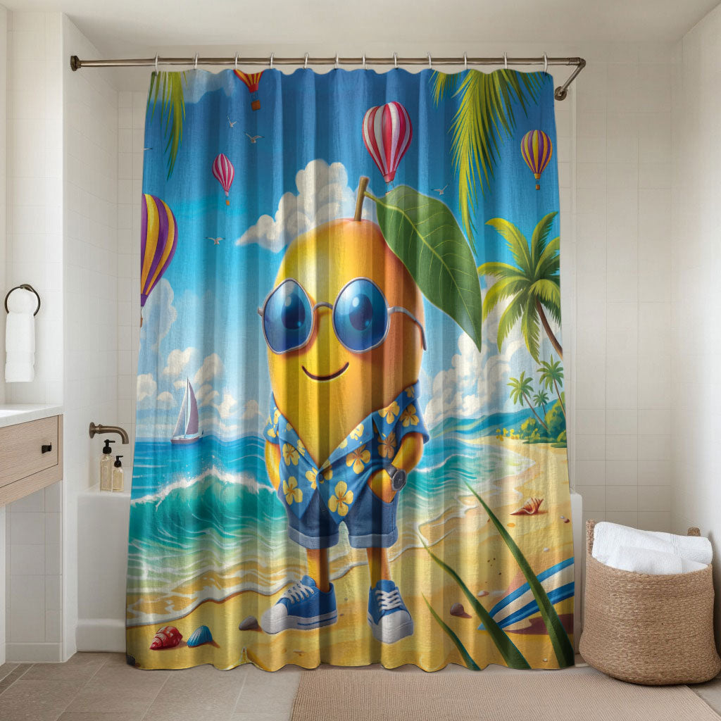 Funny Hawaii Mango Bathroom Set Tropical Summer Beach Mascot Vacation LT19 Shower Curtain Only Blue - Polynesian Pride