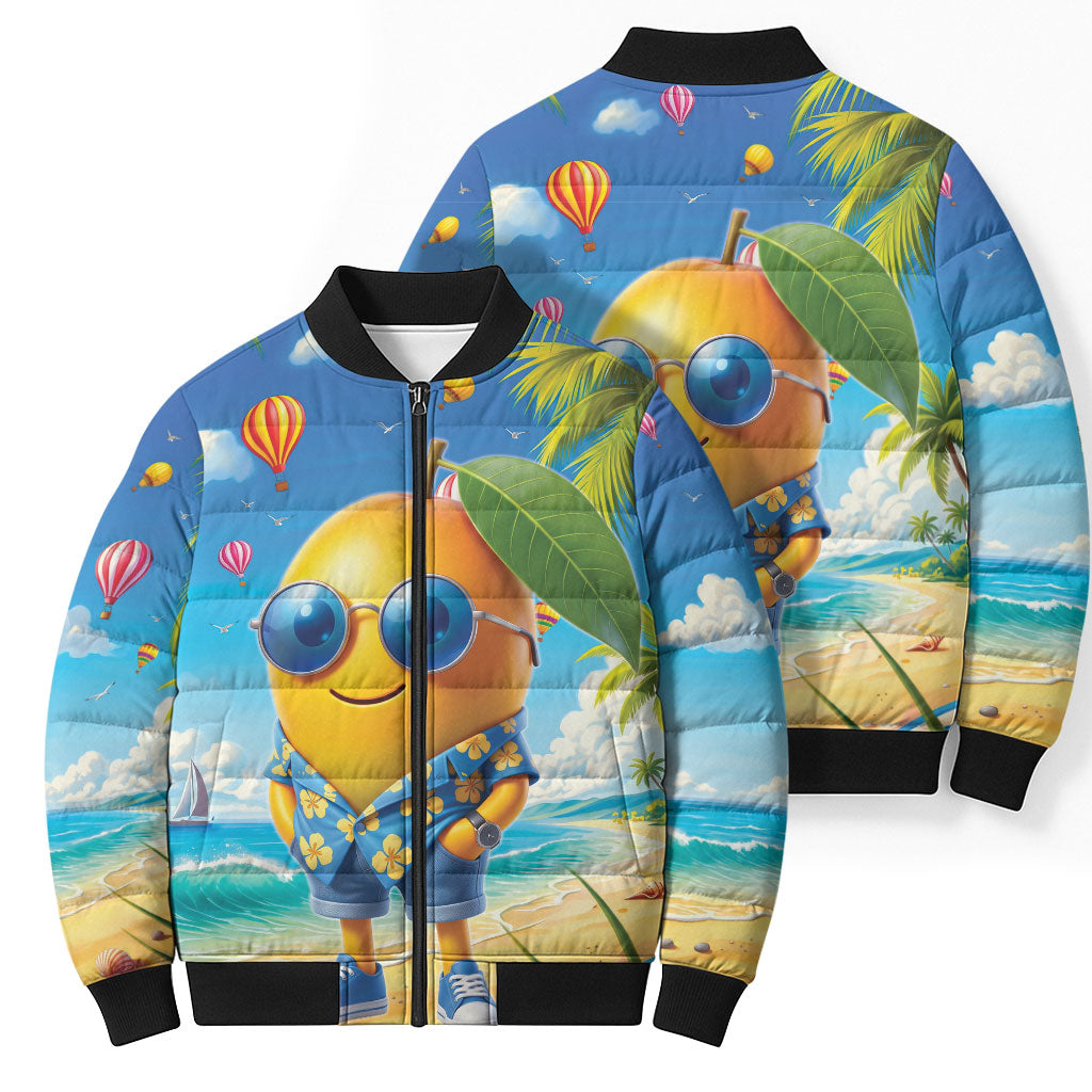 Funny Hawaii Mango Bomber Puffer Jacket Tropical Summer Beach Mascot Vacation