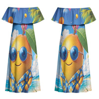 Funny Hawaii Mango Couples Matching Off Shoulder Maxi Dress and Long Sleeve Button Shirt Tropical Summer Beach Mascot Vacation LT19 - Polynesian Pride