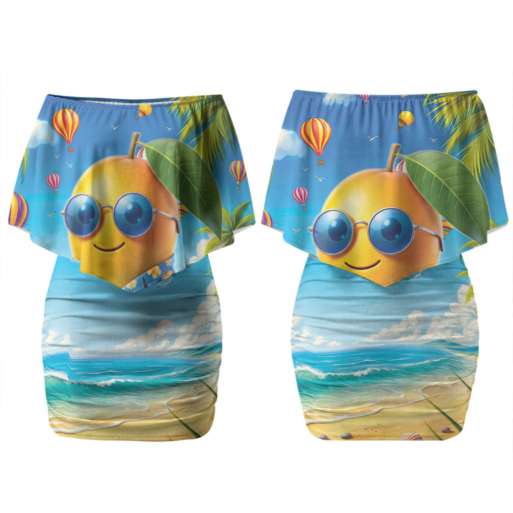 Funny Hawaii Mango Couples Matching Off Shoulder Short Dress and Hawaiian Shirt Tropical Summer Beach Mascot Vacation LT19 - Polynesian Pride