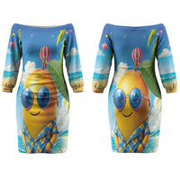 Funny Hawaii Mango Couples Matching Off The Shoulder Long Sleeve Dress and Hawaiian Shirt Tropical Summer Beach Mascot Vacation LT19 - Polynesian Pride