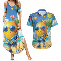 Funny Hawaii Mango Couples Matching Summer Maxi Dress and Hawaiian Shirt Tropical Summer Beach Mascot Vacation LT19 Blue - Polynesian Pride