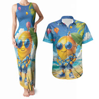 Funny Hawaii Mango Couples Matching Tank Maxi Dress and Hawaiian Shirt Tropical Summer Beach Mascot Vacation LT19 Blue - Polynesian Pride